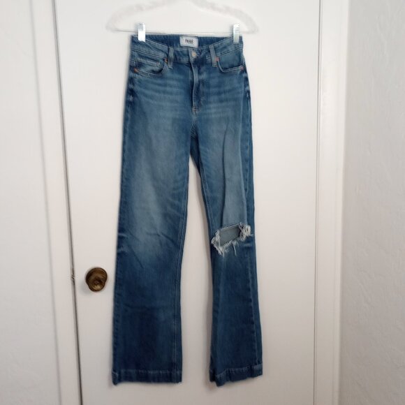 Paige Leenah Rock-On Destructed Wide Leg Jeans - Picture 1 of 8